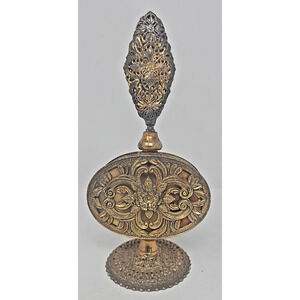 Gilded Ormolu Vintage Vanity Filigree Perfume Bottle W/ Flowers U219/2